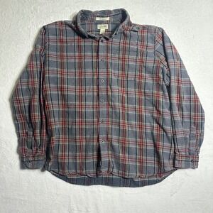 LL Bean Mens XL Grey Red Plaid Scotch Flannel Shirt Traditional Fit Rugged Cabin